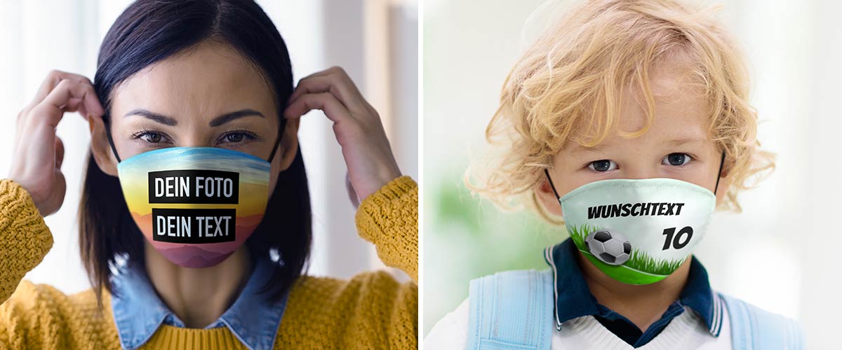 Mund- und Nasen-Maske mit eigenem Foto und Text gestalten